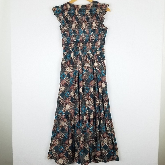 Anthropologie Ruffle Smocked Teired Button Front Cotton Midi Dress XS - Picture 5 of 15